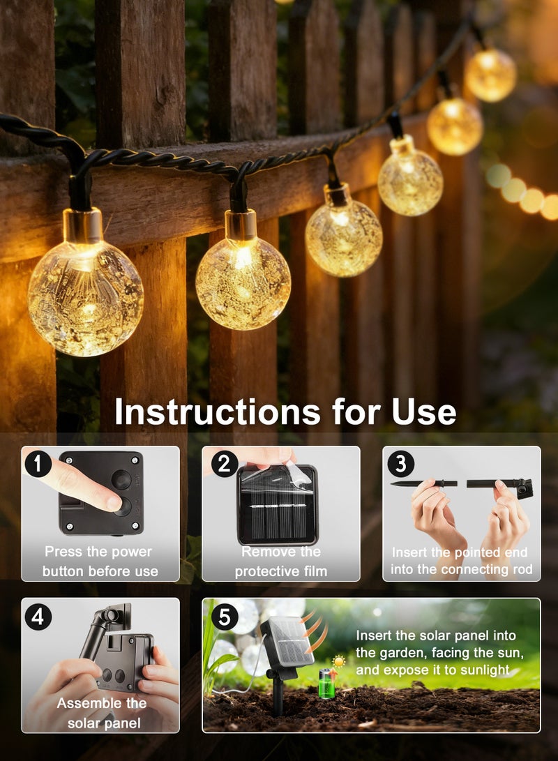 Necomi Solar String Lights Outdoor Waterproof Design 12-Meter String with 100 Lights LED Bead Diameter: 2.3 cm Features 8 Lighting Modes Ideal for Gardens, Courtyards, Porches, Weddings, Parties, and More (Warm White) - Image 4